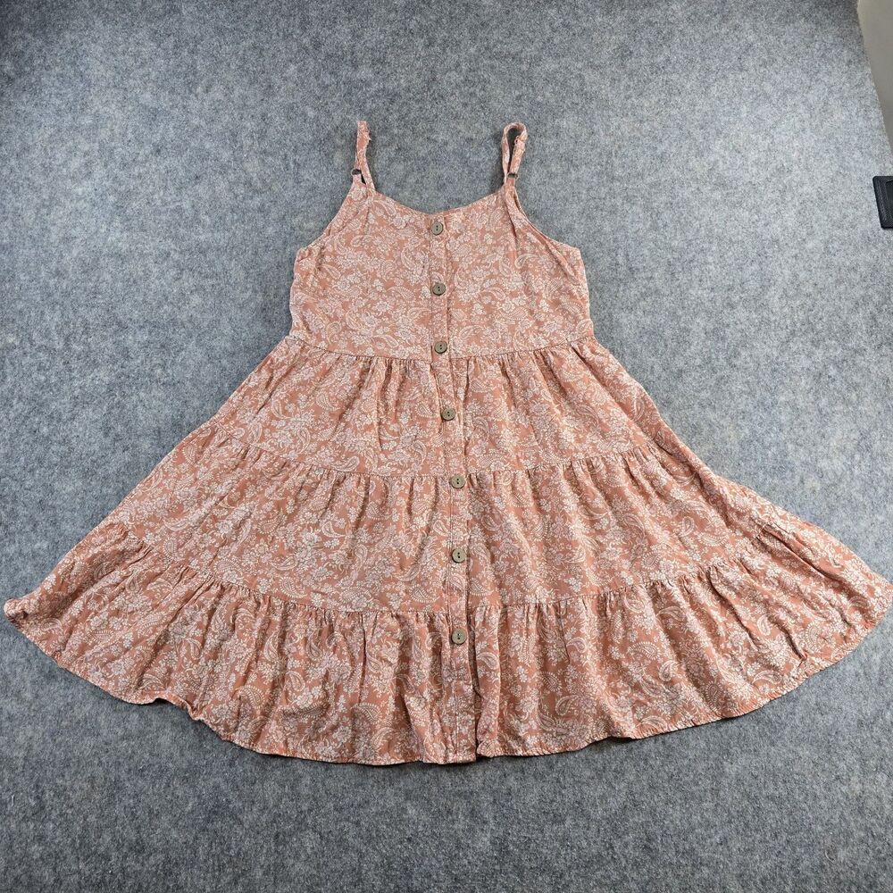 Art Class Dress Youth Girl's L or 10/12 Spaghetti Strap Peach Floral Sundress